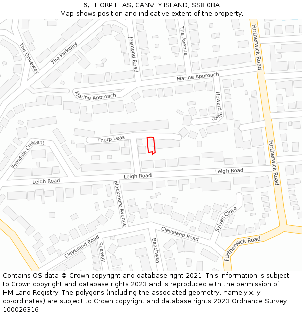 6, THORP LEAS, CANVEY ISLAND, SS8 0BA: Location map and indicative extent of plot