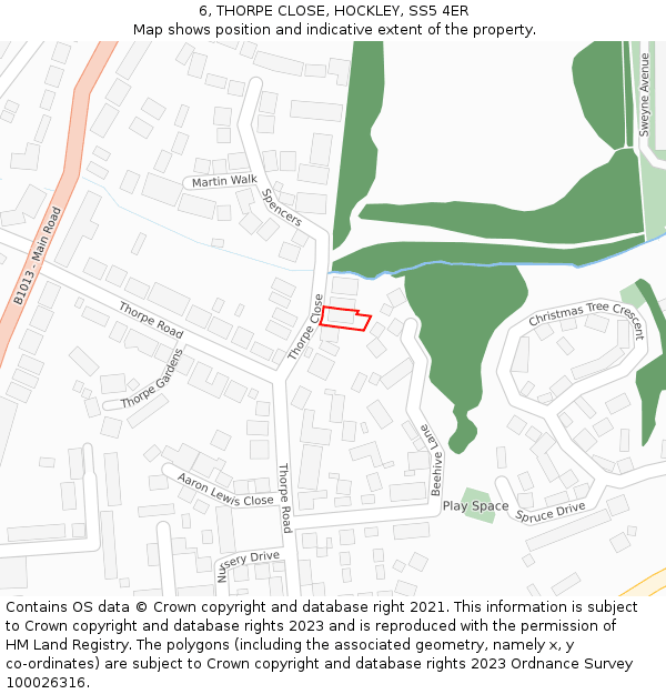 6, THORPE CLOSE, HOCKLEY, SS5 4ER: Location map and indicative extent of plot
