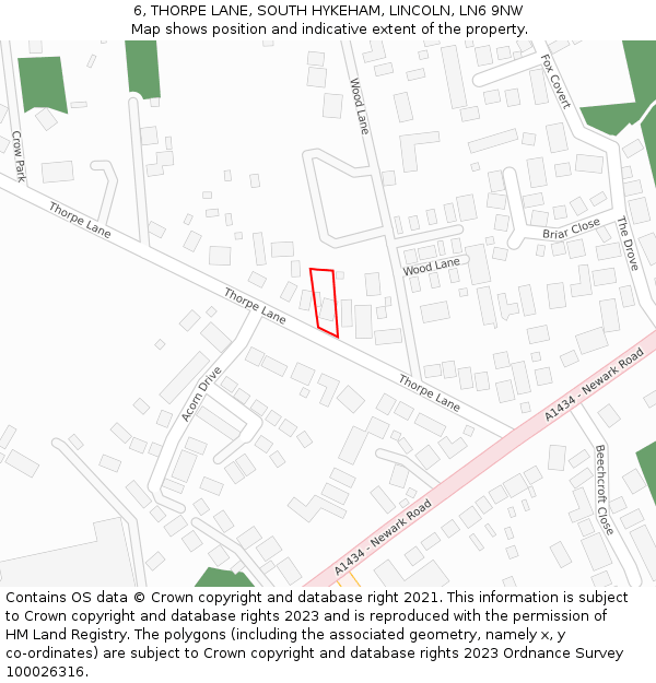 6, THORPE LANE, SOUTH HYKEHAM, LINCOLN, LN6 9NW: Location map and indicative extent of plot