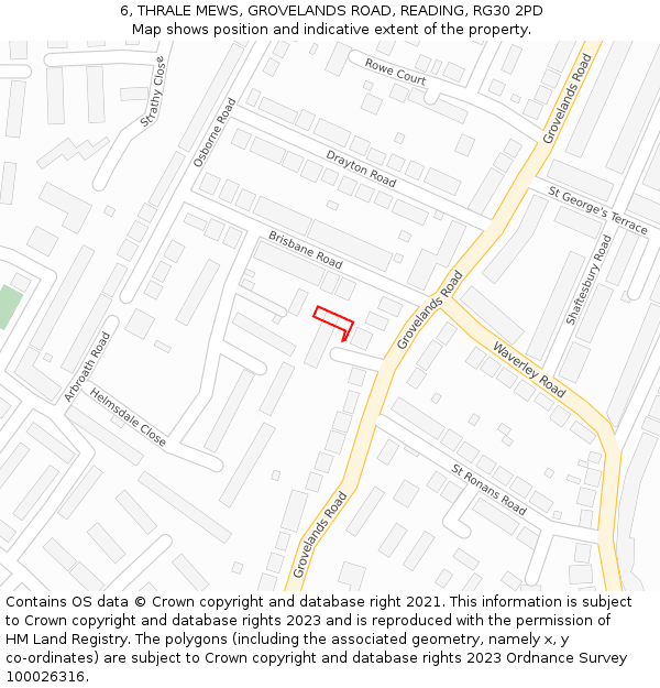 6, THRALE MEWS, GROVELANDS ROAD, READING, RG30 2PD: Location map and indicative extent of plot