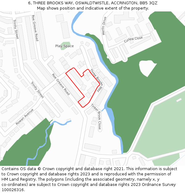 6, THREE BROOKS WAY, OSWALDTWISTLE, ACCRINGTON, BB5 3QZ: Location map and indicative extent of plot