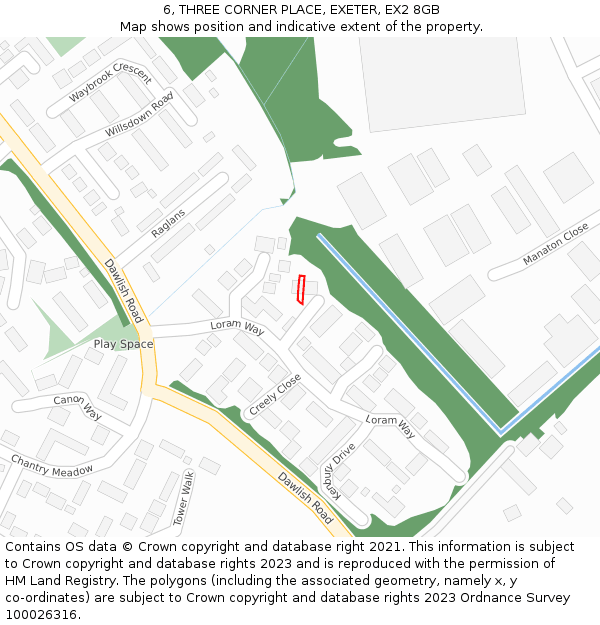 6, THREE CORNER PLACE, EXETER, EX2 8GB: Location map and indicative extent of plot