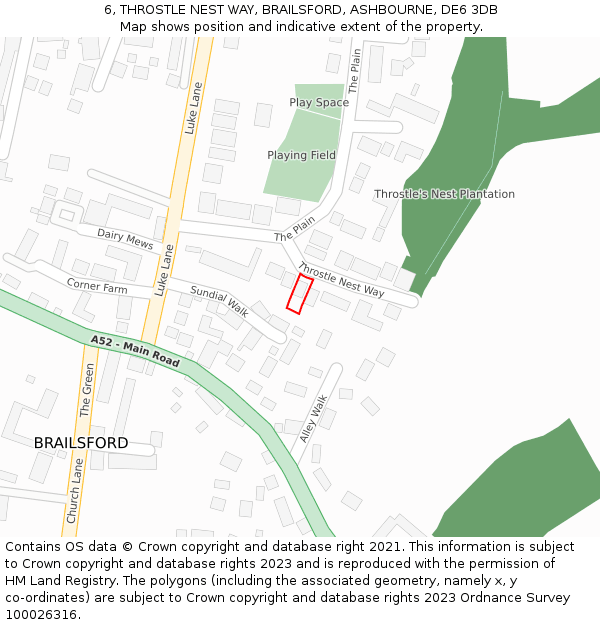 6, THROSTLE NEST WAY, BRAILSFORD, ASHBOURNE, DE6 3DB: Location map and indicative extent of plot