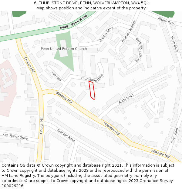 6, THURLSTONE DRIVE, PENN, WOLVERHAMPTON, WV4 5QL: Location map and indicative extent of plot