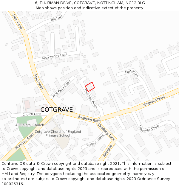 6, THURMAN DRIVE, COTGRAVE, NOTTINGHAM, NG12 3LG: Location map and indicative extent of plot