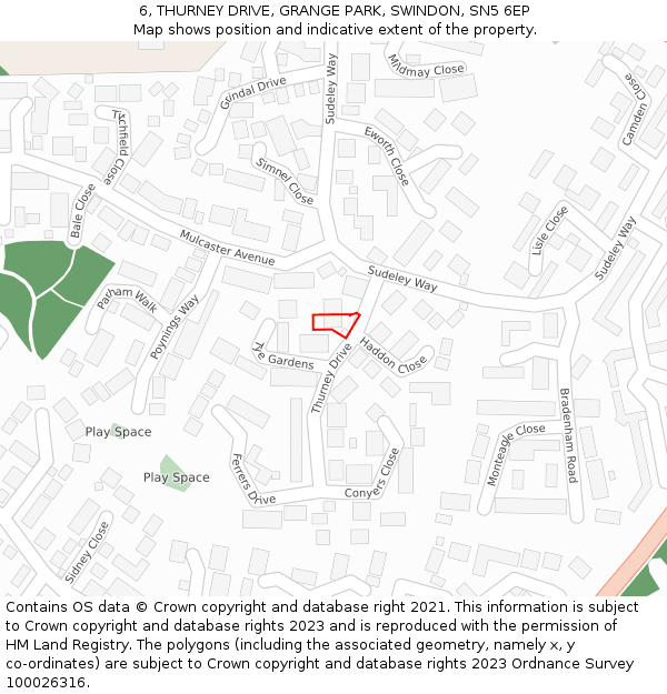 6, THURNEY DRIVE, GRANGE PARK, SWINDON, SN5 6EP: Location map and indicative extent of plot