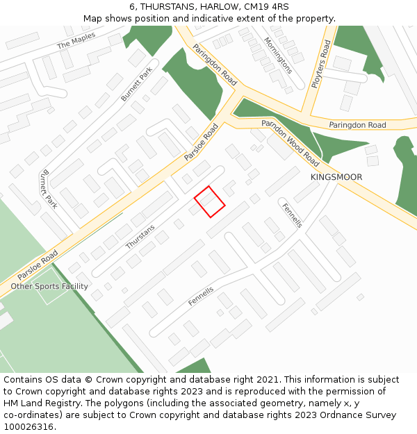 6, THURSTANS, HARLOW, CM19 4RS: Location map and indicative extent of plot