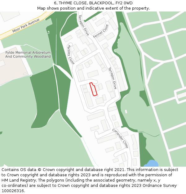 6, THYME CLOSE, BLACKPOOL, FY2 0WD: Location map and indicative extent of plot