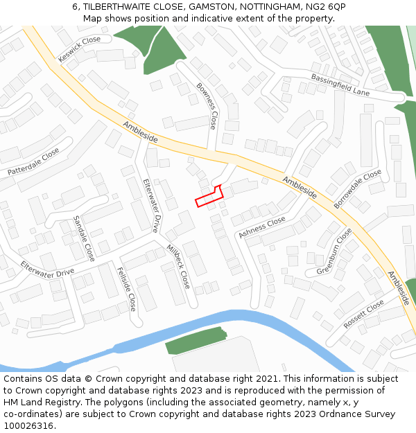 6, TILBERTHWAITE CLOSE, GAMSTON, NOTTINGHAM, NG2 6QP: Location map and indicative extent of plot