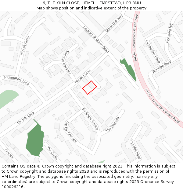 6, TILE KILN CLOSE, HEMEL HEMPSTEAD, HP3 8NU: Location map and indicative extent of plot