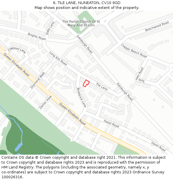 6, TILE LANE, NUNEATON, CV10 9GD: Location map and indicative extent of plot