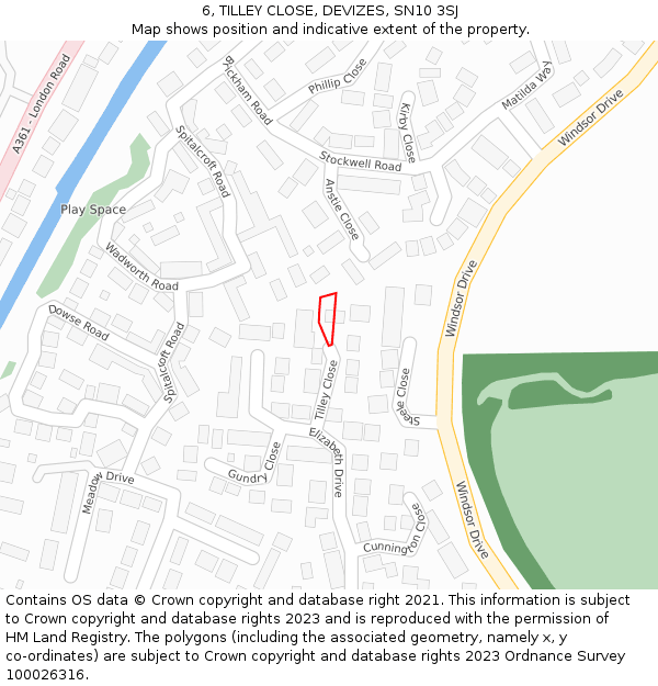 6, TILLEY CLOSE, DEVIZES, SN10 3SJ: Location map and indicative extent of plot