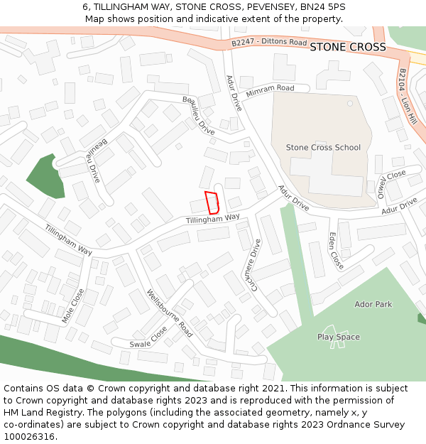 6, TILLINGHAM WAY, STONE CROSS, PEVENSEY, BN24 5PS: Location map and indicative extent of plot