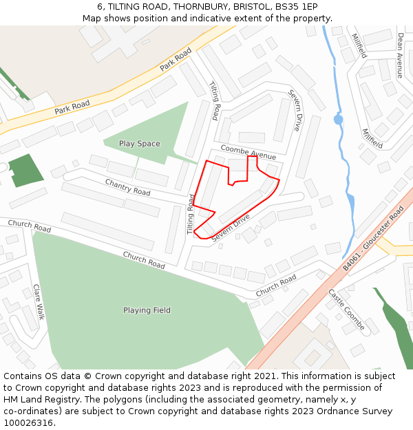 6, TILTING ROAD, THORNBURY, BRISTOL, BS35 1EP: Location map and indicative extent of plot