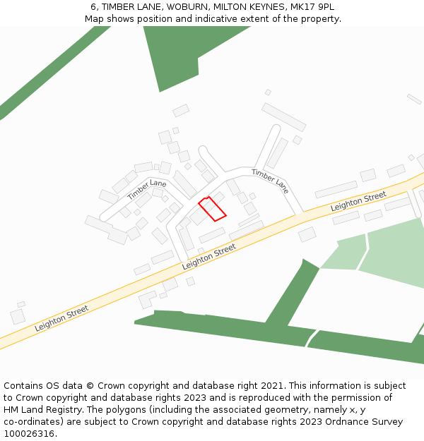 6, TIMBER LANE, WOBURN, MILTON KEYNES, MK17 9PL: Location map and indicative extent of plot