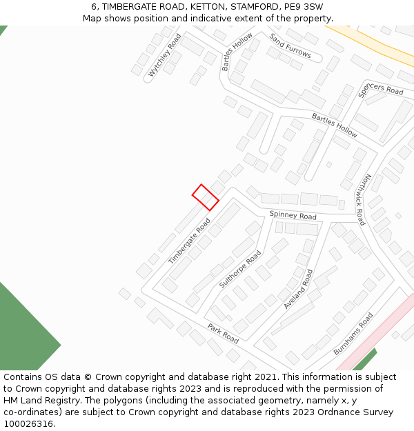 6, TIMBERGATE ROAD, KETTON, STAMFORD, PE9 3SW: Location map and indicative extent of plot