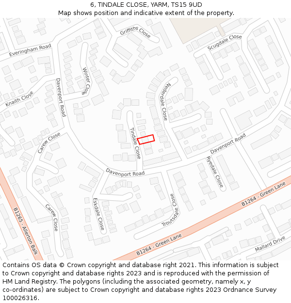 6, TINDALE CLOSE, YARM, TS15 9UD: Location map and indicative extent of plot