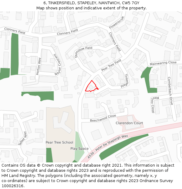 6, TINKERSFIELD, STAPELEY, NANTWICH, CW5 7GY: Location map and indicative extent of plot
