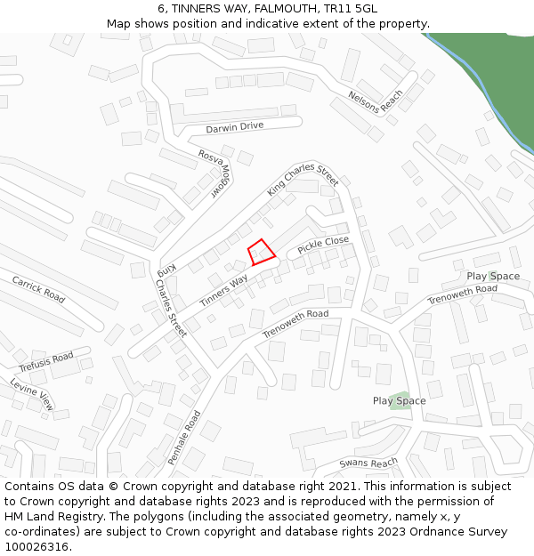 6, TINNERS WAY, FALMOUTH, TR11 5GL: Location map and indicative extent of plot