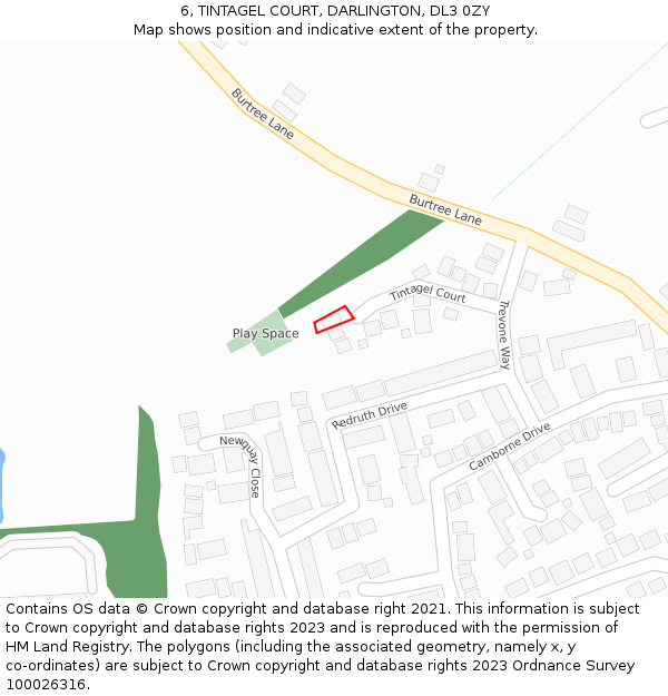 6, TINTAGEL COURT, DARLINGTON, DL3 0ZY: Location map and indicative extent of plot