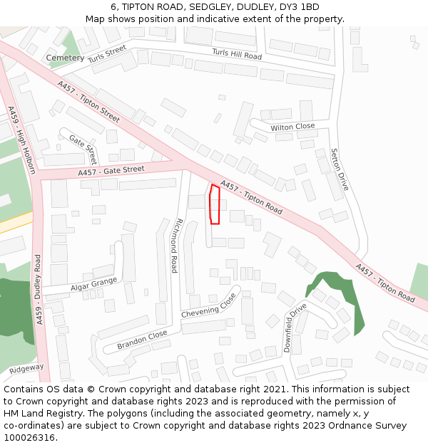 6, TIPTON ROAD, SEDGLEY, DUDLEY, DY3 1BD: Location map and indicative extent of plot