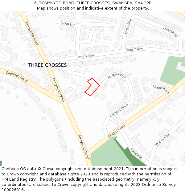 6, TIRMYNYDD ROAD, THREE CROSSES, SWANSEA, SA4 3PP: Location map and indicative extent of plot