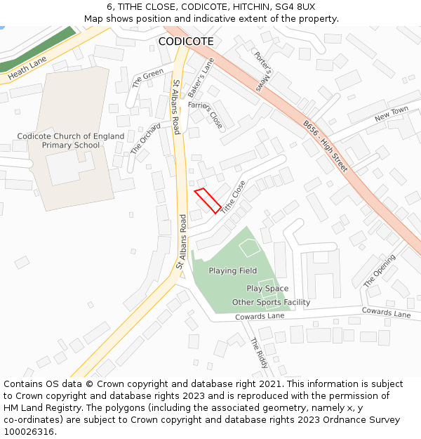 6, TITHE CLOSE, CODICOTE, HITCHIN, SG4 8UX: Location map and indicative extent of plot