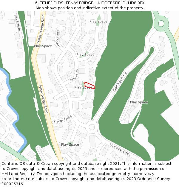 6, TITHEFIELDS, FENAY BRIDGE, HUDDERSFIELD, HD8 0FX: Location map and indicative extent of plot