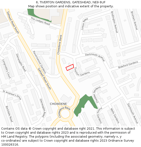 6, TIVERTON GARDENS, GATESHEAD, NE9 6UF: Location map and indicative extent of plot