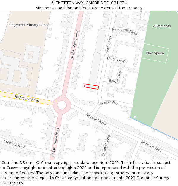 6, TIVERTON WAY, CAMBRIDGE, CB1 3TU: Location map and indicative extent of plot