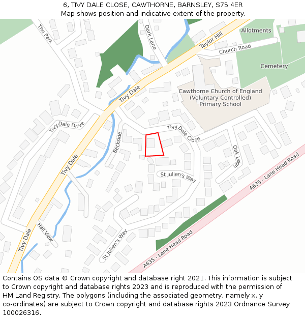 6, TIVY DALE CLOSE, CAWTHORNE, BARNSLEY, S75 4ER: Location map and indicative extent of plot