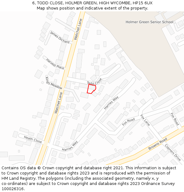 6, TODD CLOSE, HOLMER GREEN, HIGH WYCOMBE, HP15 6UX: Location map and indicative extent of plot