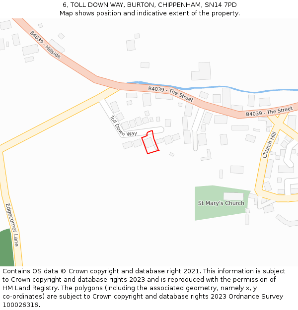 6, TOLL DOWN WAY, BURTON, CHIPPENHAM, SN14 7PD: Location map and indicative extent of plot