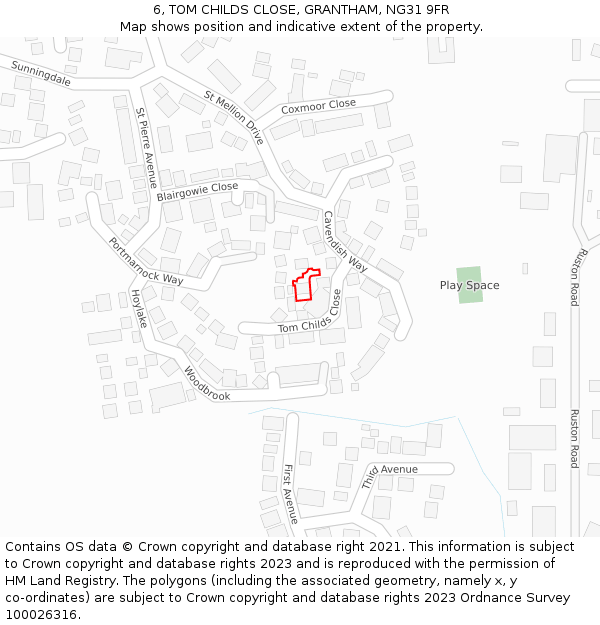 6, TOM CHILDS CLOSE, GRANTHAM, NG31 9FR: Location map and indicative extent of plot