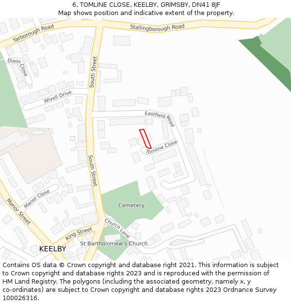 6, TOMLINE CLOSE, KEELBY, GRIMSBY, DN41 8JF: Location map and indicative extent of plot