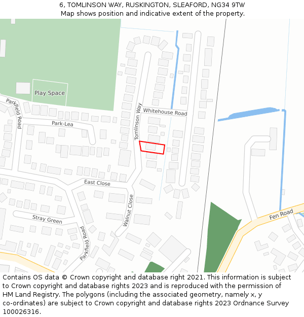 6, TOMLINSON WAY, RUSKINGTON, SLEAFORD, NG34 9TW: Location map and indicative extent of plot