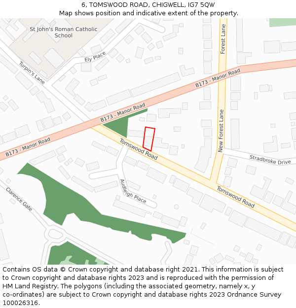 6, TOMSWOOD ROAD, CHIGWELL, IG7 5QW: Location map and indicative extent of plot