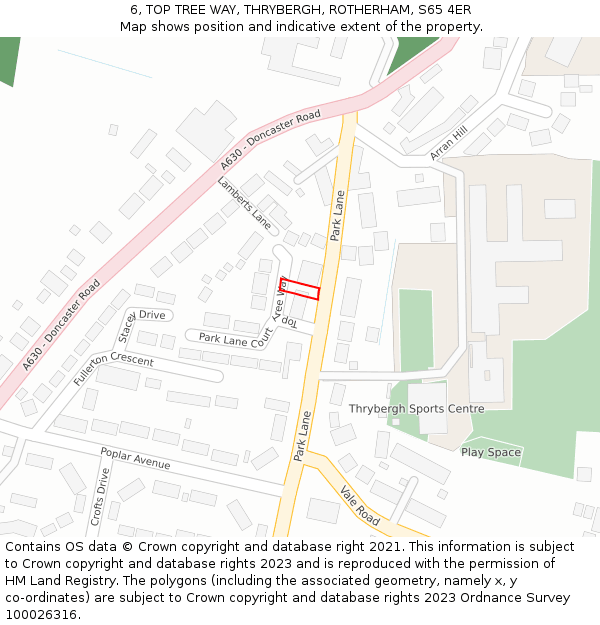 6, TOP TREE WAY, THRYBERGH, ROTHERHAM, S65 4ER: Location map and indicative extent of plot