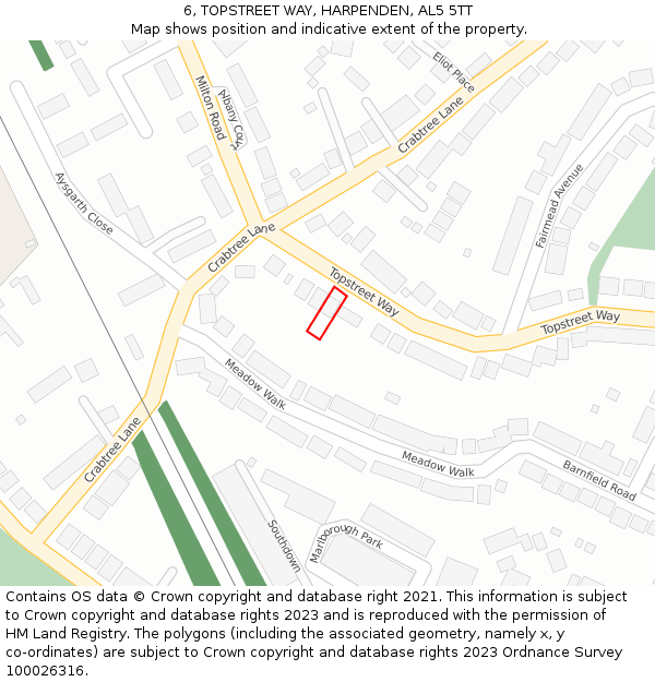 6, TOPSTREET WAY, HARPENDEN, AL5 5TT: Location map and indicative extent of plot