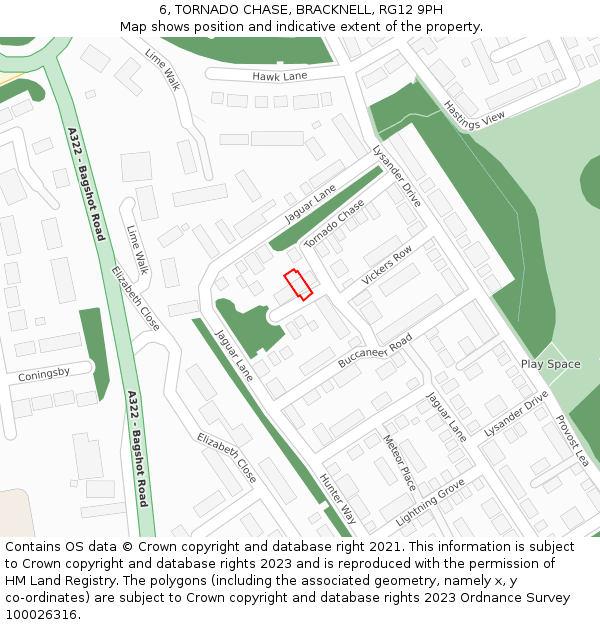 6, TORNADO CHASE, BRACKNELL, RG12 9PH: Location map and indicative extent of plot