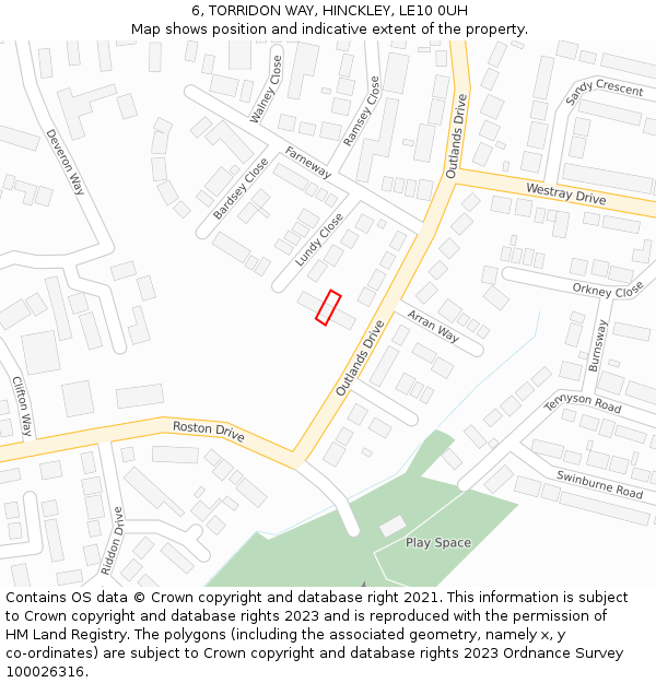 6, TORRIDON WAY, HINCKLEY, LE10 0UH: Location map and indicative extent of plot