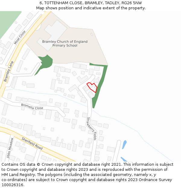6, TOTTENHAM CLOSE, BRAMLEY, TADLEY, RG26 5NW: Location map and indicative extent of plot