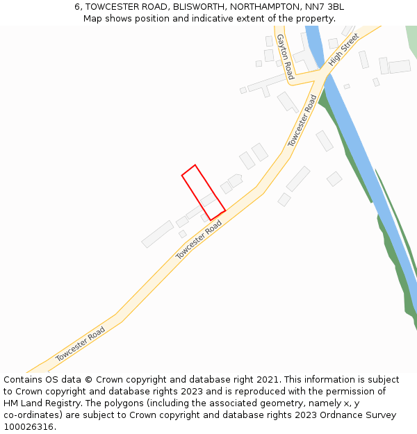 6, TOWCESTER ROAD, BLISWORTH, NORTHAMPTON, NN7 3BL: Location map and indicative extent of plot