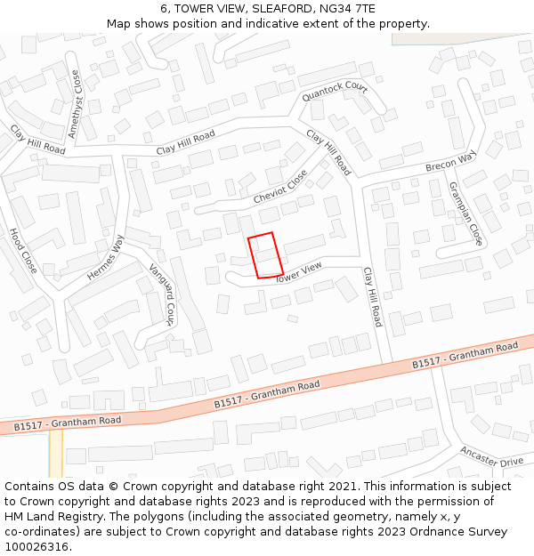 6, TOWER VIEW, SLEAFORD, NG34 7TE: Location map and indicative extent of plot