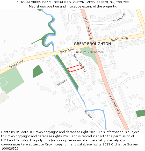 6, TOWN GREEN DRIVE, GREAT BROUGHTON, MIDDLESBROUGH, TS9 7EE: Location map and indicative extent of plot