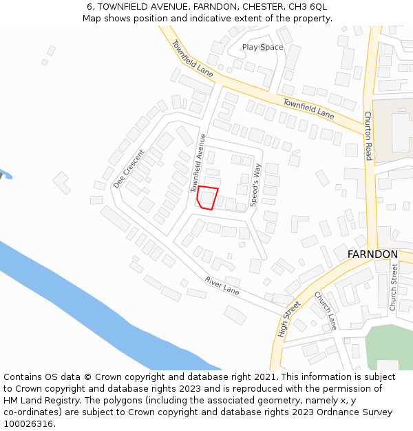 6, TOWNFIELD AVENUE, FARNDON, CHESTER, CH3 6QL: Location map and indicative extent of plot