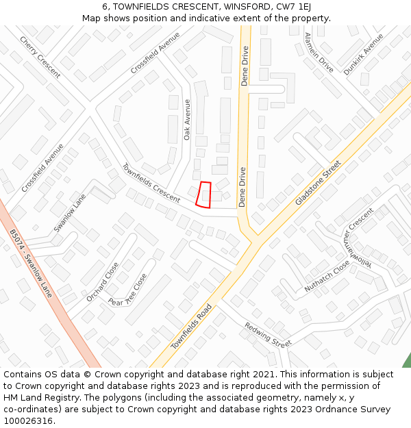 6, TOWNFIELDS CRESCENT, WINSFORD, CW7 1EJ: Location map and indicative extent of plot