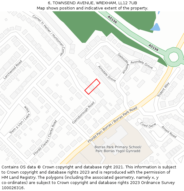 6, TOWNSEND AVENUE, WREXHAM, LL12 7UB: Location map and indicative extent of plot