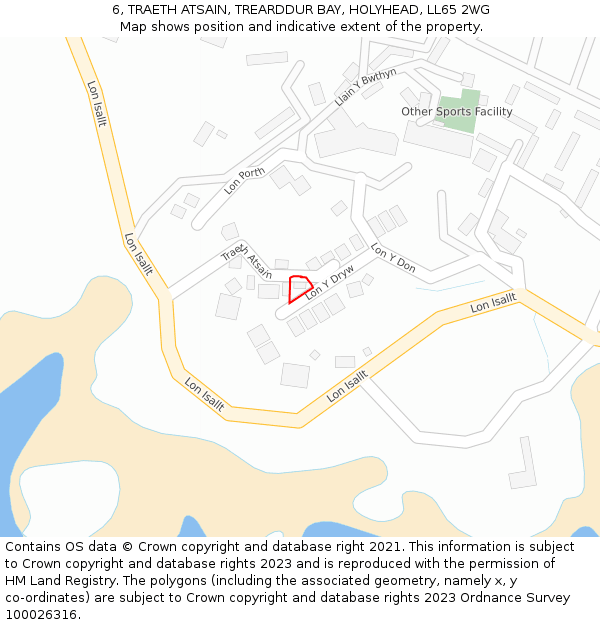 6, TRAETH ATSAIN, TREARDDUR BAY, HOLYHEAD, LL65 2WG: Location map and indicative extent of plot