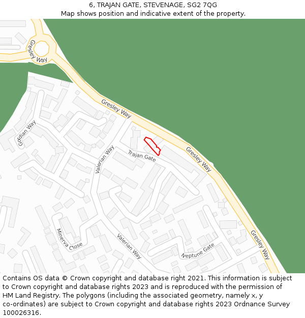 6, TRAJAN GATE, STEVENAGE, SG2 7QG: Location map and indicative extent of plot